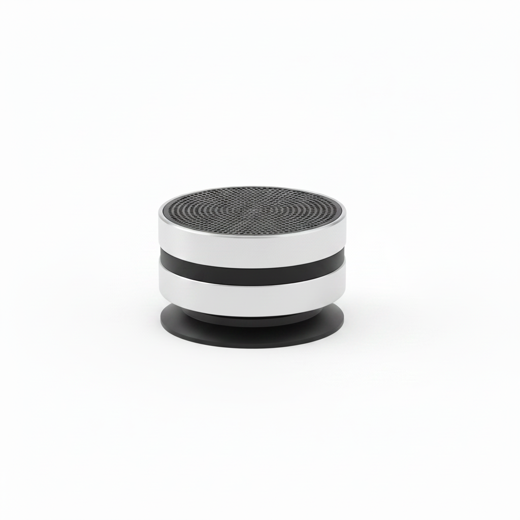 Altavoz adhesivo compacto con ventosa plateado y negro